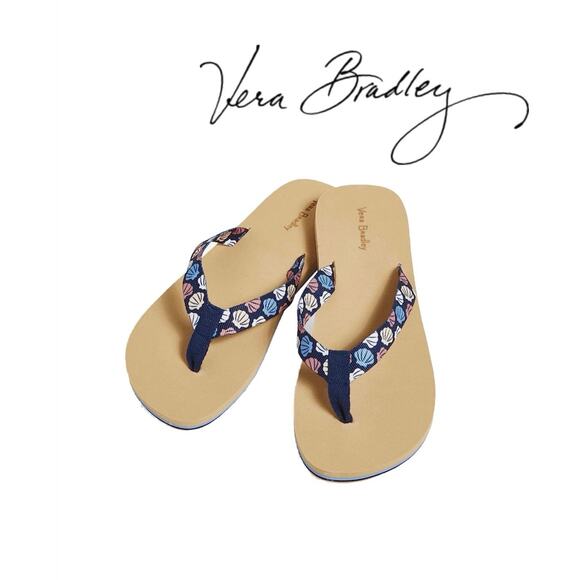 NWT Vera Bradley Morning Shells Webbing Strap Flip Flops Sz  L 9/10 - Picture 2 of 4